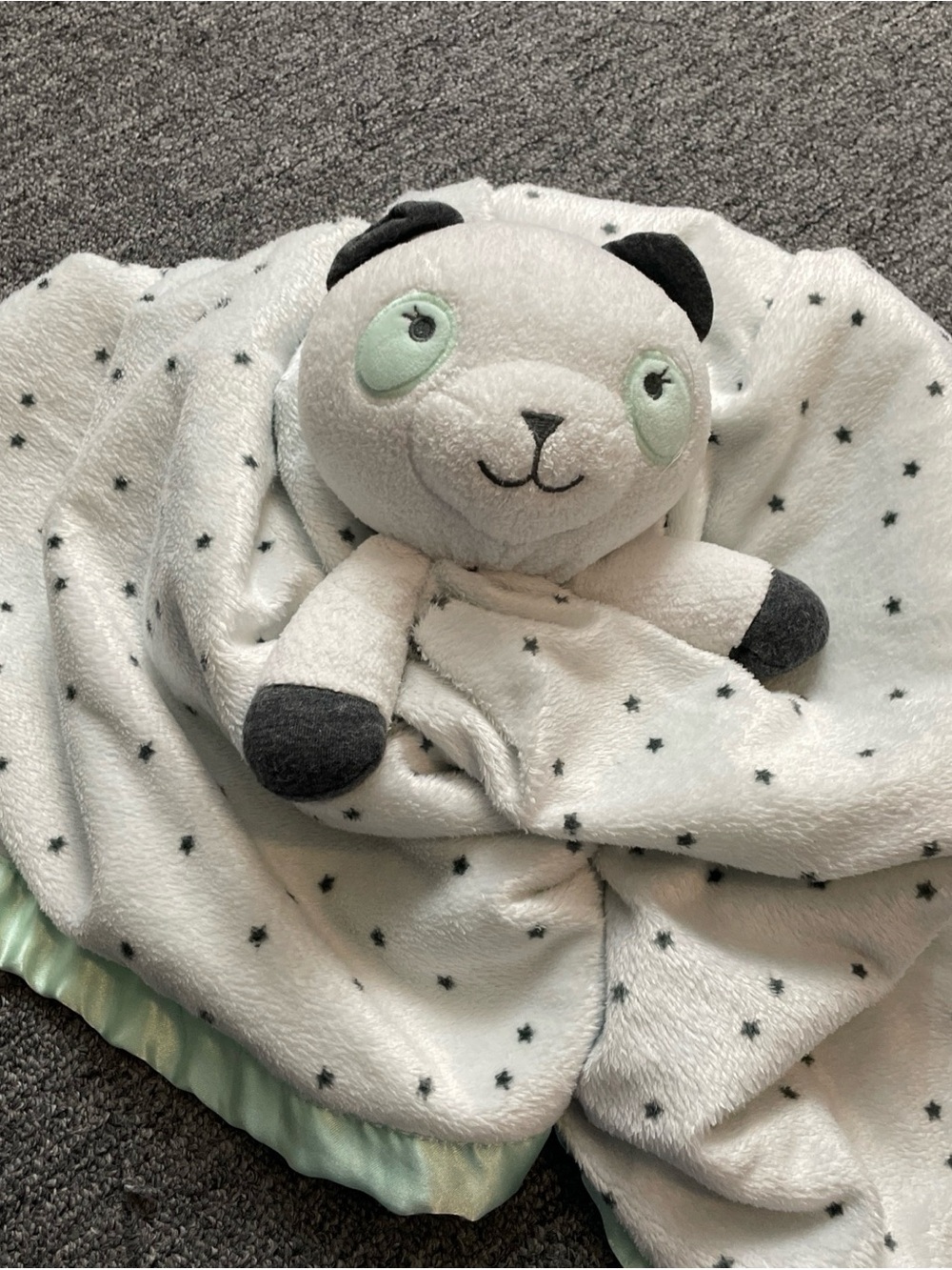 Cloud Island Panda Plush Lovey with Satin Trim Mint Green Stars Baby Blanket 29”